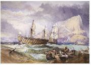Clarkson Frederick Stanfield, H.M.S 'Victory' towed into Gibraltar,